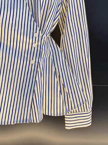 女士春秋新款V领系腰休闲长袖衬衫 - 藍色 - 查看 4