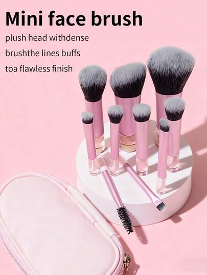 1 set de 10 mini pinceaux pour poudre de fond de teint et blush, convient pour poudre libre, blush et fond de teint liquide, comprend un ensemble de 10 pièces