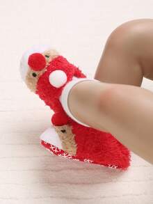 舒适毛绒圣诞主题婴儿拖鞋，冬季软底婴儿鞋 - 紅色 - 查看 8