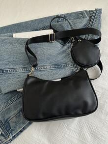 1 Juego de Bolso Cruzado con Patrón Floral de unicolor de Moda - Negro - Ver 8