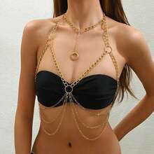 A Fashionable Female Chain Link With A Neckchain And Multi-Layer Tassels, A Sexy Body Chain, And  Bikini Dress Chain Can Better Highlight  Figure - 金色 - 查看 2