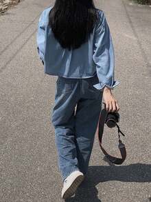 女士牛仔夹克，新款高品质夹克 - 藍色 - 查看 5