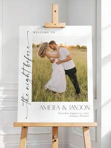 Plantilla de cartel de bienvenida para bodas, plantilla de cartel de bienvenida con foto moderna, póster imprimible de recepción de bodas - Multicolor - View 1