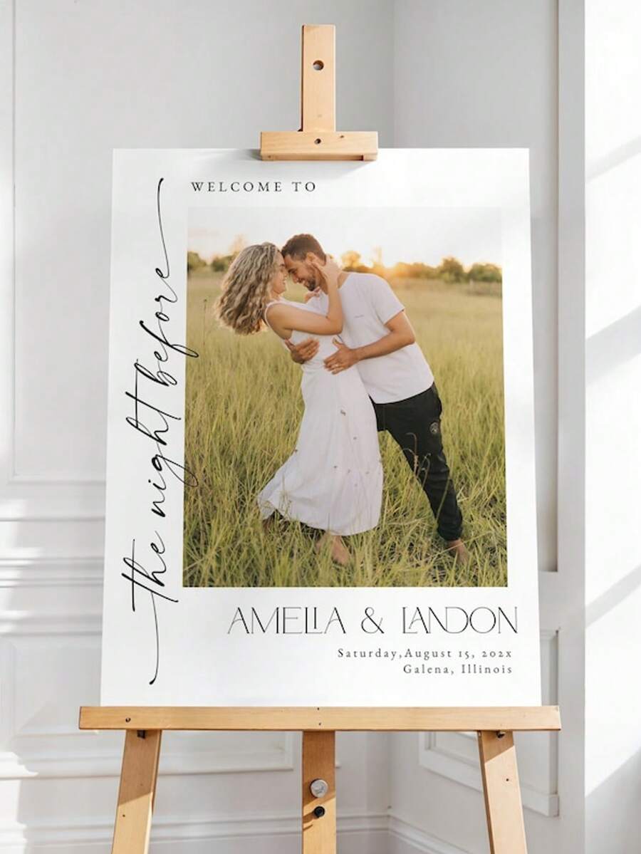 Plantilla de cartel de bienvenida para bodas, plantilla de cartel de bienvenida con foto moderna, póster imprimible de recepción de bodas - Multicolor - View 1