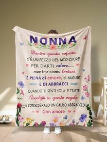 1pc Italian Style "NONNA" Heart Shaped Flannel Throw Blanket, A Thoughtful Gift Conveying Warmth And Love, Flannel Blanket, Modern Polyester Rectangular Blanket Suitable For Multiple Occasions - Multicolor - View 10