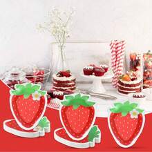 10pcs/20pcs/40pcs/50pcs/Set, Shaped Strawberry Party Paper Plate Strawberry Theme Shortbread Dessert Cake Disposable Plate Suitable For Birthday Party, Wedding, BabyShower Party Decoration Supplies