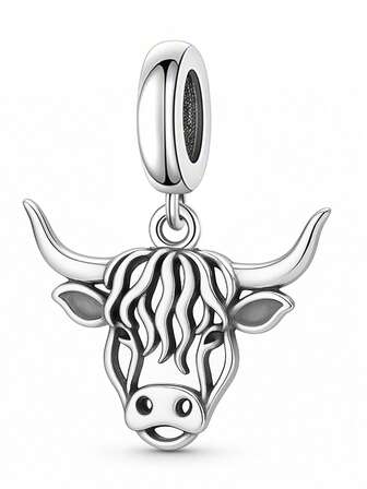 HuooNew 1 件 925 纯银高地牛串珠吊坠，银饰，日常佩戴，女士饰品，男女皆宜的 DIY 吊坠串珠，适合派对和活动