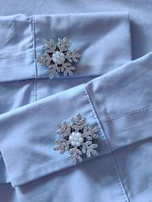 Set de 2 botones de copo de nieve elegantes de Navidad, set de botones para camisa, set de botones de clip, set elegante de gemelos con cristales, adecuado para decoración de esmoquin y vestido de boda - Flor - Ver 7