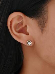 1 对复古 S925 纯银闪亮单颗锆石简约耳钉，高品质女士生日礼物，全新设计 - 圓形-1 - 查看 6