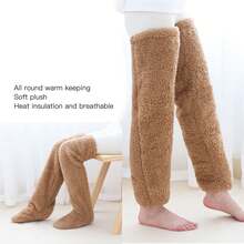 Calcetines largos de pelo para dormir en invierno, suaves, gruesos y transpirables, calcetines de felpa, calentadores de piernas, marrones. - Marrón - Ver 5