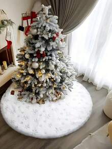 1 buc Fustă de brad de Crăciun din pluș cu paiete, fulg de zăpadă argintiu, covor de Crăciun, decor de Crăciun vesel, covor de Crăciun, decorațiuni pentru brad de Crăciun, ornamente pentru brad de Crăciun, decorațiuni de Crăciun pentru casă, pernă de bază pentru brad de Crăciun, cadouri de Crăciun, decor pentru cameră de Crăciun, Ajunul Crăciunului, decor, cadouri pentru petreceri, decorațiuni de Anul Nou 2026