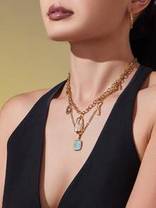 1 pezzo Collana con ciondolo a forma di cuore con zirconia, set di collane con ciondoli a goccia, placcato in oro 18K in acciaio inossidabile