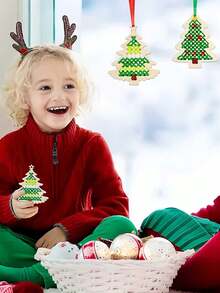 34pcs- Christmas Wooden Cross Stitch Kit Cross Stitch Wooden Ornaments Christmas Hanging Decorations Handicrafts Christmas Decorations For Christmas Tree Decorations (Tree Shape)