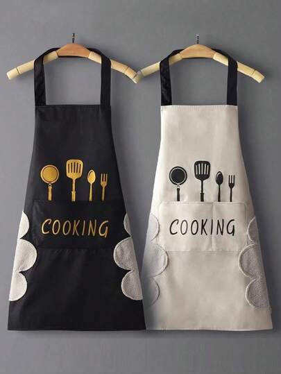 1pc Adjustable Cooking Apron With Pockets, Waterproof And Oil-Resistant, Suitable For Cooking, Chef, Unisex Design, Simple And Elegant Cooking Apron