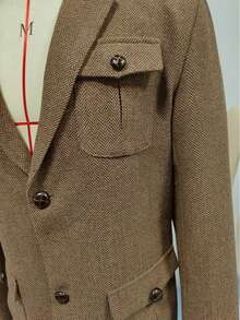 Men's Autumn/Winter New Herringbone Casual Suit Jacket, Slim Fit Workwear Blazer - Khaki - View 6