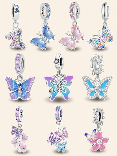 1Pc Fashionable 925 Sterling Silver Butterflies Series Charm Bead Fit For Women Bracelets Bangles DIY Jewelry Making And Daily Outfit Matching Jewelry Decoration For Girls