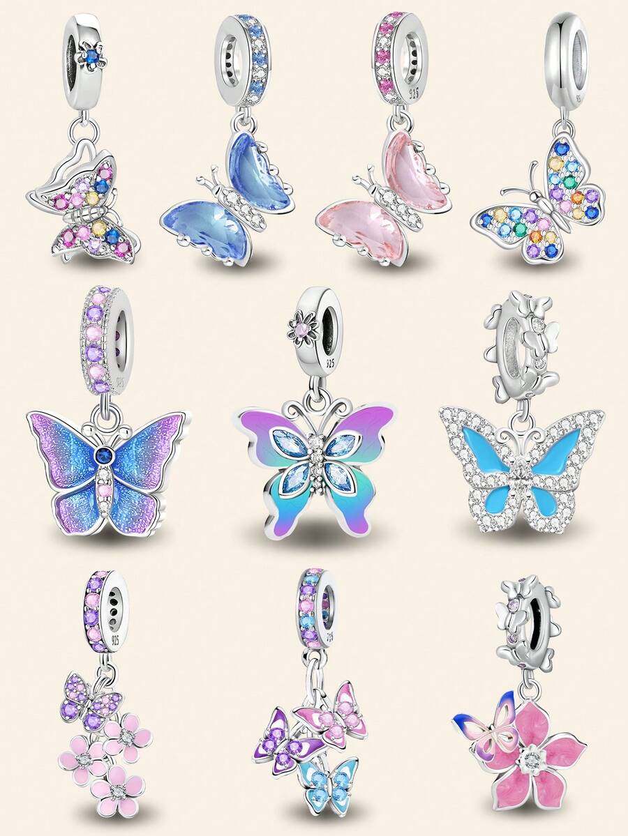 1件装 时尚925纯银蝴蝶系列串珠，适合女士手链、手镯DIY首饰制作及日常穿搭配饰，适合女孩佩戴 - 串珠 - 查看 1