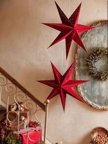 2pcs/6pcs 3D Hollow Paper Christmas Star Lanterns, Suitable For Window, Wall, Christmas Tree, Pendant Light Or Ceiling Decor, Also For Wedding Party Christmas Decoration (Bulbs Not Included), Christmas Home Decor, Christmas Gift, Christmas Ornament - Red - View 7