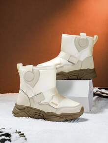 1 Pair Kids Winter High-Top Snow Boots, Warm Snow Boots With Water-Resistant Upper, Anti-Slip And Durable Sole, Soft And Comfortable, Suitable For Winter Outdoor Snow Activities, Fashionable White Color For Boys And Girls - White - View 5