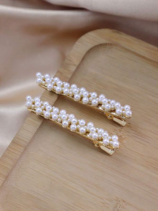 1 Pair Faux Pearl Hair Clips Barrettes For Bangs Side Hair Or Back Hair Claw Clips, School Stuff, Pearl Hair Accessories