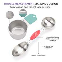 Stainless Steel Measuring Cup And Spoon Set, Magnetic Measuring Cup And Spoon Set, Double-Sided Magnetic Measuring Spoon Set, Measuring Cup And Spoon Gap Set With Markings, Suitable For Dry And Liquid Ingredients - Kitchen Supplies - Baking Tools