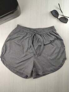 Plain Ribbed Shorts – Versatile Look - Gris - Voir 6