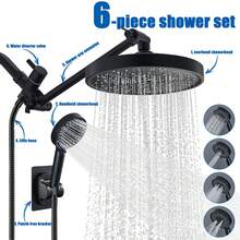 4 模式手持花洒套装，经典美式风格，配备高压方形雨淋花洒头和分水器，抛光 ABS 材质，全身覆盖，无需用电，花洒组合 - 黑色 - 查看 1