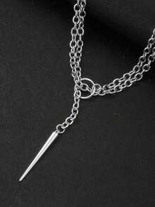 1pc Punk O-Ring Rivet Pendant Necklace, Hiphop Open Circle Necklace For Men And Women, Minimalist Street Style Party Accessory