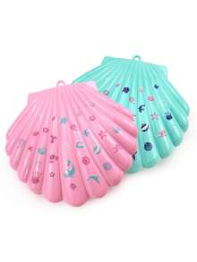 1/2Pcs ABS Shell Shape Kids Makeup Bag Toy, Pink Blue Princess Cosmetic Case With Mirror, Washable Cosmetics, Birthday Christmas Gift For Little Girls - Multicolor - View 8