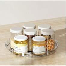 双层旋转苏珊收纳架 9.25 英寸旋转调料架 适用于橱柜、厨房、餐具室、台面、浴室、梳妆台、药柜，透明
