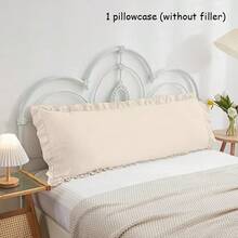 1 Vỏ gối ôm viền bèo nhún màu trơn (Không bao gồm ruột gối), Vỏ bảo vệ gối đầu giường 20in*54in, Vỏ gối túi thoáng khí ấm áp thân thiện với da, Thích hợp cho mọi mùa, Có thể giặt bằng máy, Dùng cho gia đình, phòng ngủ, Vỏ gối đệm - Màu be - Xem 3