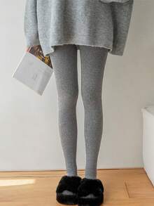 女士加厚保暖连裤袜，竖条纹设计，高弹羊毛混纺面料，修身显瘦，秋冬季休闲、办公、居家穿着保暖舒适