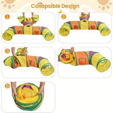Terowongan Kucing Lipat 4 Arah dengan Bola Mainan Interaktif - Tahan Sobek, Dapat Dicuci, Warna Oranye Gradasi, Cocok untuk Anak Kucing dan Hewan Peliharaan Kecil di Dalam Ruangan - Tabung Poliester Tahan Lama - MultiWarna - View 7