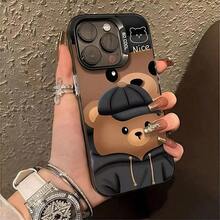 1 funda de teléfono creativa, divertida, sencilla y a la moda con diseño de oso de peluche y manzana, adecuada para  17/17 Pro/17 Pro Max/17 Air/ 16/16 Pro/16 Pro Max/16 Plus/ 15/15 Pro Max/15 Pro/15 Plus/ 14/14 Pro/14 Plus/14 Pro Max/ 13/13 Pro/13 Pro Max/12/12 Pro/12 Pro Max/11/11 Pro/11 Pro Max/XR/X/XS/XS Max. Es el regalo de cumpleaños perfecto para novias, novios, esposos, esposas, amigos o para uno mismo, innovador y a la moda, adecuado tanto para hombres como para mujeres. - Negro 1351 - Ver 2