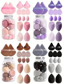 化妆海绵套装，带收纳盒，柔软美妆海绵，适用于粉底，指尖和粉扑两用，干湿两用，可用于粉底、化妆、房间装饰、梳妆台、旅行、卧室、旅行配件、旅行必备品、化妆配件、粉扑、化妆海绵、化妆海绵 - 彩色 - 查看 1