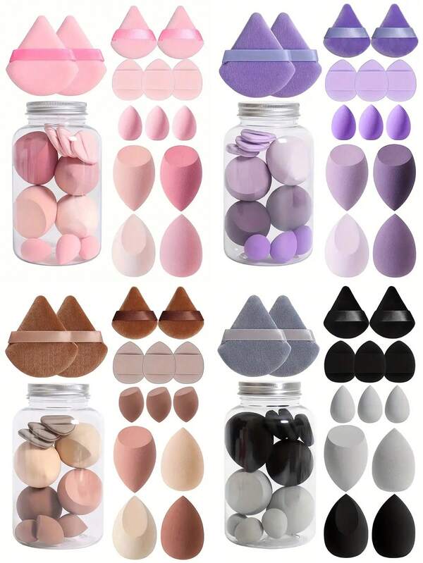 Makeup Sponge Set With Storage Box, Soft Beauty Sponges Suitable For Foundation, Fingertip And Puff Dual-Use, Dry And Wet Use, For Foundation, Makeup, Room Decor, Vanity, Travel, Bedroom, Travel Accessories, Travel Essentials, Makeup Accessories, Makeup Puff, Makeup Sponge, Makeup Sponge