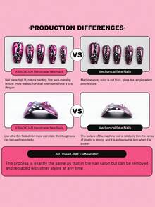 BEGAVET Y2K Nails 10pcs Handmade Salon Quality Nail Art Press On Nails Pink Nails Long Stilletto Exclusive Design 3D Nails With 3D Charms, Suitable For Parties/Music Festival And Daily Wear - Pink - View 9