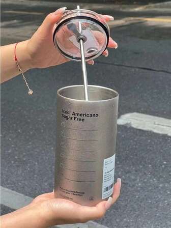 1 件不锈钢双层真空隔热咖啡杯，带吸管，可重复使用冰咖啡杯，适合派对、聚会、婚礼、节日