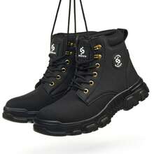 UMBURLLY 1 Pair Solid Color Utility Style Faux Leather Lace-Up Men's Safety Shoes, Anti-Smash, Anti-Puncture, Outdoor Work Shoes, Autumn/Winter - màu đen - Xem 10