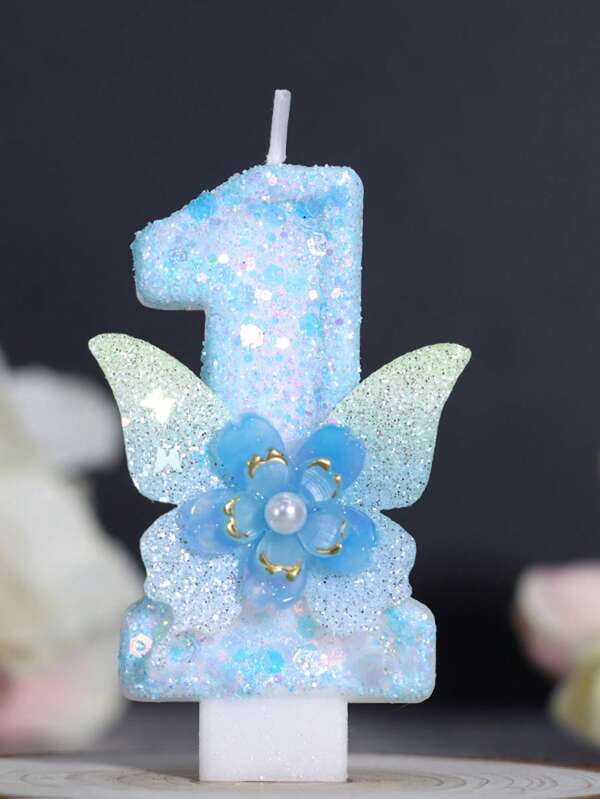 1 Pc Birthday Number Candles, Blue Butterfly Birthday Candles, Cake Candles, Cake Decorations, Suitable For Anniversary Celebration Items