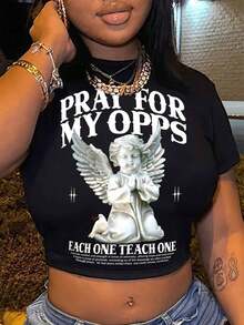 2025 LC LC Women Summer Casual Print Cropped-Shirt PRAY MY OPPS EACH ONE TEACH ONE It Provides Comfort And Strength In Times Of Adversity, Offering Hope And Reassurance It Fosters A Sense Of Gratitude, Reminding Us Of Blessings We Often Overlook Through Prayer, We Find Peace Amidst Chaos, And Clarity Amidst ConfusionCotton Shirthalloween Costumes,Thanksgiving Clothing, Clothing Autumn And Winter,Male And Female Neutral Short Sleeves,Clothes Plus Size,Sweatshirt,Clothes Women, - 黑色 - 查看 3