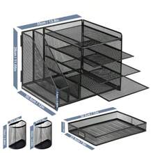 Metal Iron Mesh Storage Rack File Storage Rack With Two Pen Holders Document File Rack Desk Desktop Storage Rack - Black - View 2