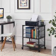 3-Tier Kitchen Bakers Rack, Utility Serving Cart, Multifunction Microwave Oven Stand, Baker's Rack With Storage Shelf And 10 Hooks - 黑色 - 查看 8
