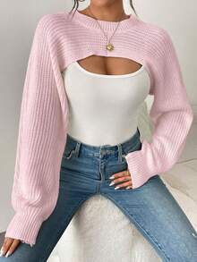 Asymmetric Hem Solid Color Ribbed Knit Pullover Sweater - Baby Pink - View 3