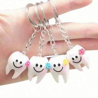 5pcs Cute Tooth-Shaped Keychain - Resin Happy Face And Flower Decorative Key Ring, Suitable For Women And Teenagers - Fun Dental Accessories, Perfect Gifts For Birthdays, Graduations, And Proms.