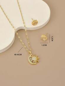 2pcs Valentine's Day Full Rhinestone Star & Moon Necklaces, Stainless Steel Friends Gift, Couples Gift, Couple Gift Valentines,Mom,Mother,Mother's Day,Gift - Yellow Gold - View 11