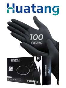 Guantes de nitrilo vinilo negro libre de látex 100 piezas: paquete de guantes desechables sin látex, resistentes a químicos y punzadas, uso sanitario e industrial. - MEDIANO - Ver 8