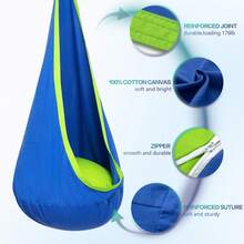 Hanging Chair Swing Hammock ,1 Count Colorful Swing Chair With Inflatable Cushion, Outdoor Camping Hanging Chair For Indoor Swing Hammock Hanging - 藍色 - 查看 3