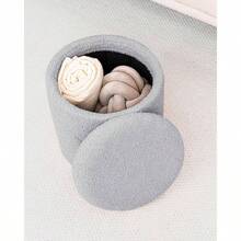 16.9 Inch Foldable Black Round Ottoman With Hidden Storage, Soft Faux Teddy Fur Footrest Side Table, Living Room, Bedroom