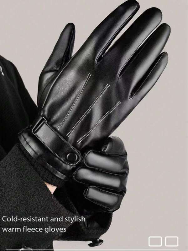 New Style Windproof Cuff Gloves For Men, Autumn And Winter, Leather Gloves, Touchscreen-Compatible, Waterproof, Adult-Sized, Stylish, Warm, With Fleece Lining, Driving Gloves, Full-Finger, Outdoor Cycling Gloves. Hand Warmers Gloves